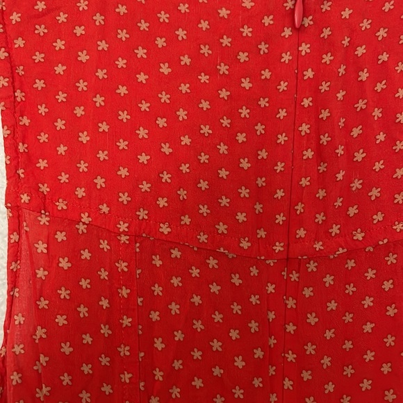 Free People Red Tan Micro Floral Sleeveless Belted Dress 0 - Picture 4 of 4